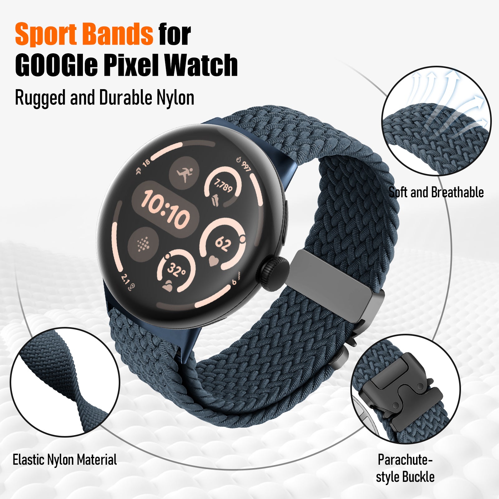 Google Pixel Watch 4 - 45mm Braided Strap with P-Buckle (Greyblue)