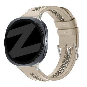 Bandz Samsung Galaxy Watch 8 Classic Leather Strap 'Chains' (Beige)