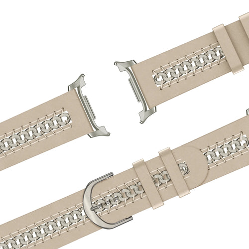 Bandz Samsung Galaxy Watch 8 Classic Leather Strap 'Chains' (Beige)