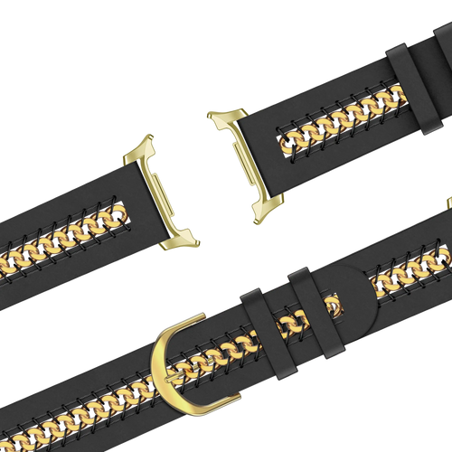 Bandz Samsung Galaxy Watch 8 Classic Leather Strap 'Chains' (Black)