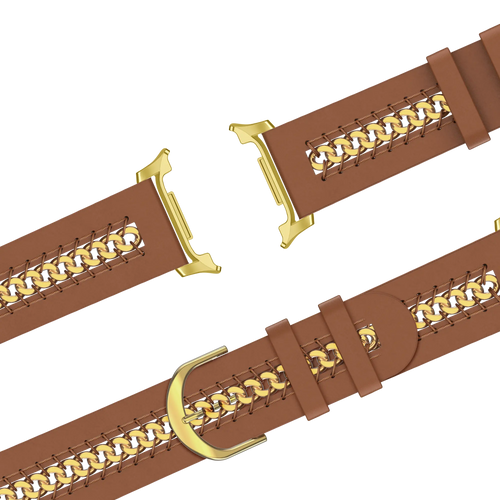 Bandz Samsung Galaxy Watch 8 Classic Leather Strap 'Chains' (Brown)