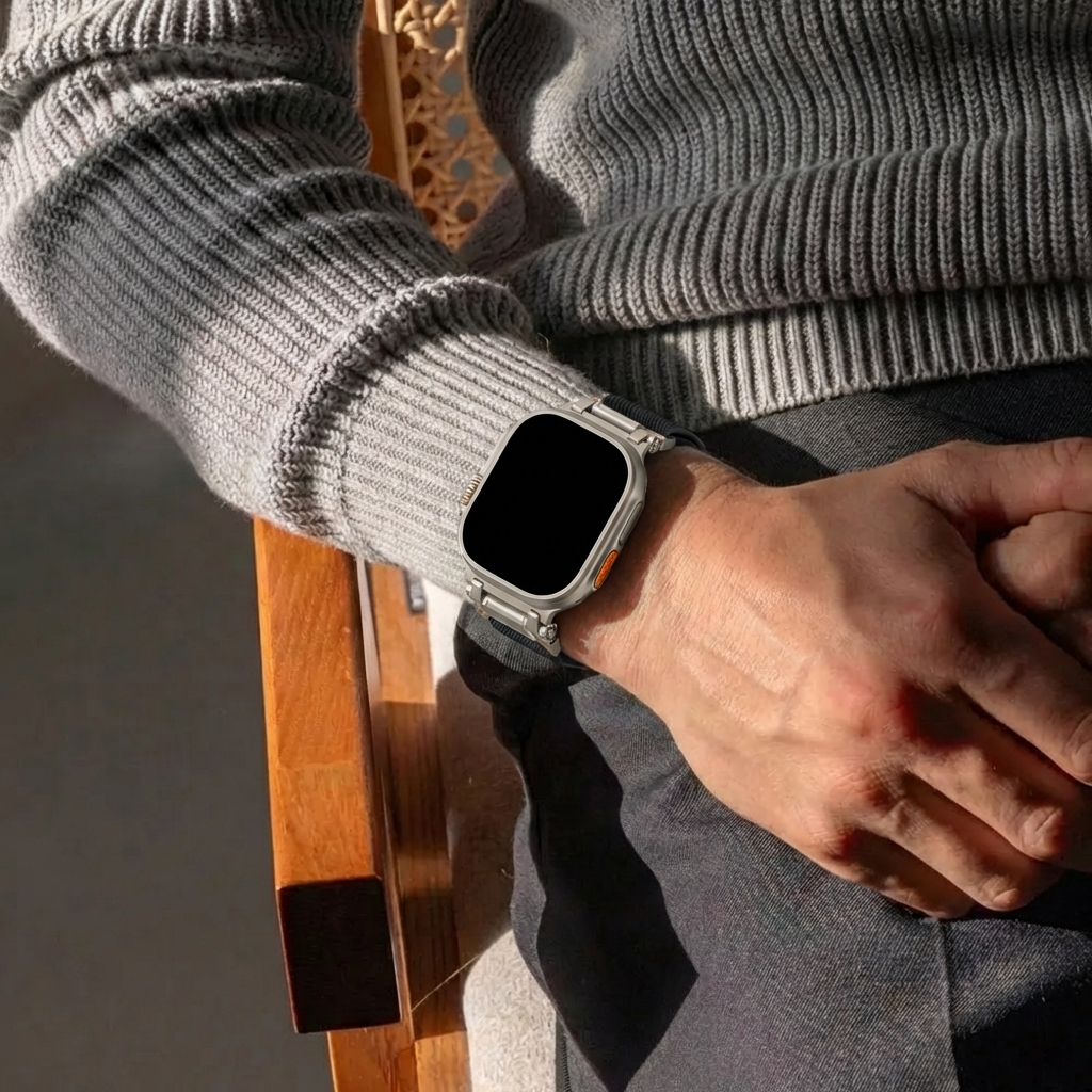 Apple Watch Ultra Polyester Explorer Strap (Black with Titanium)