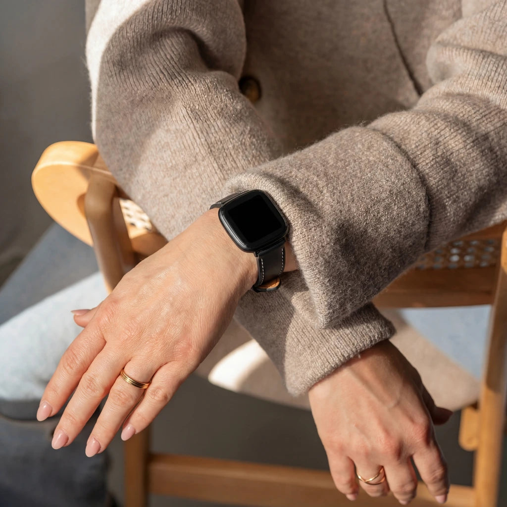 Fitbit Versa 4 Leather Strap (Black)