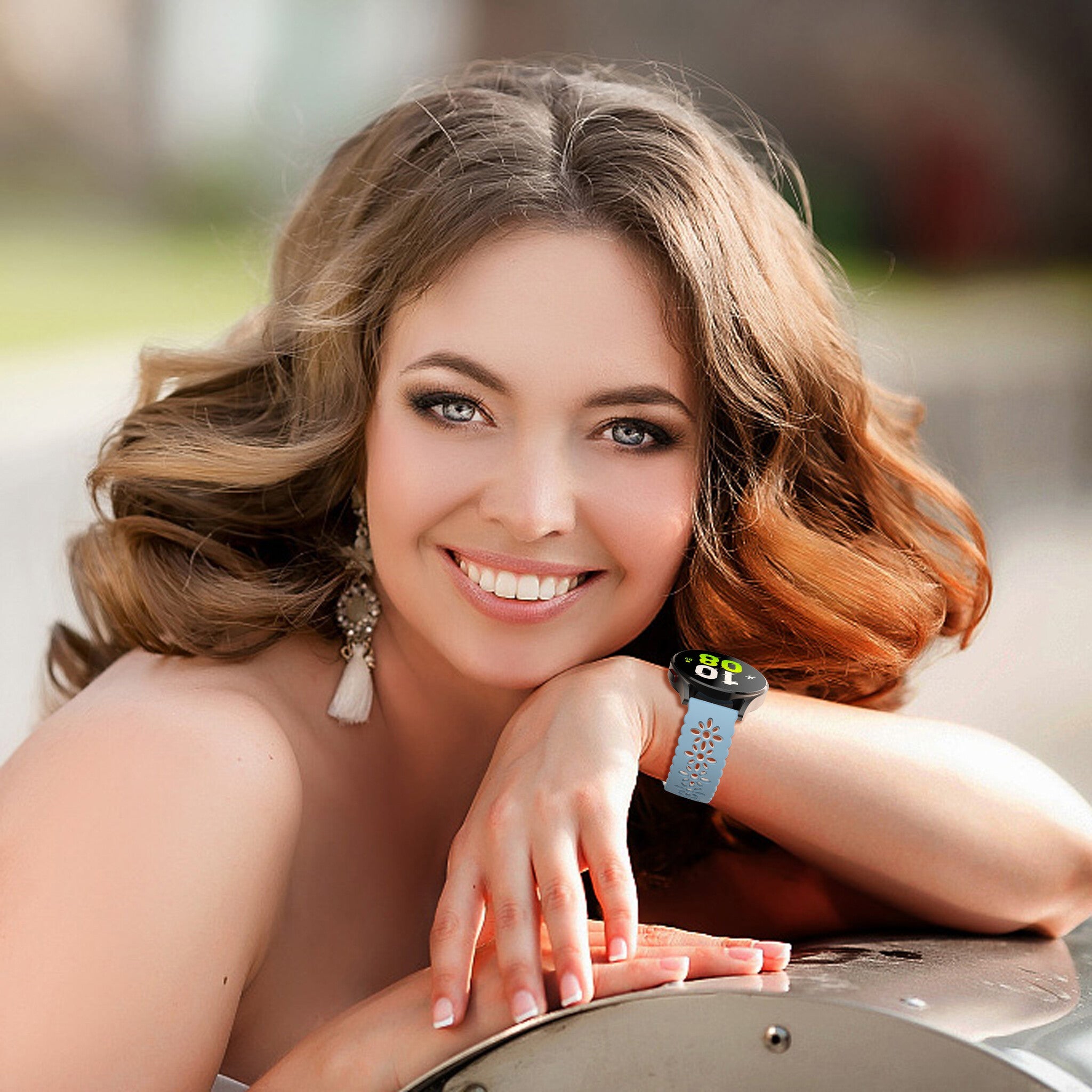 Coros Apex 42mm Patterned Silicone Strap (Light Blue/White)