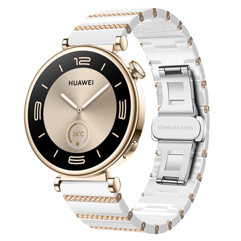 Huawei Watch GT 4 - 41mm One Bead Ceramic Strap (White/Rose Gold)