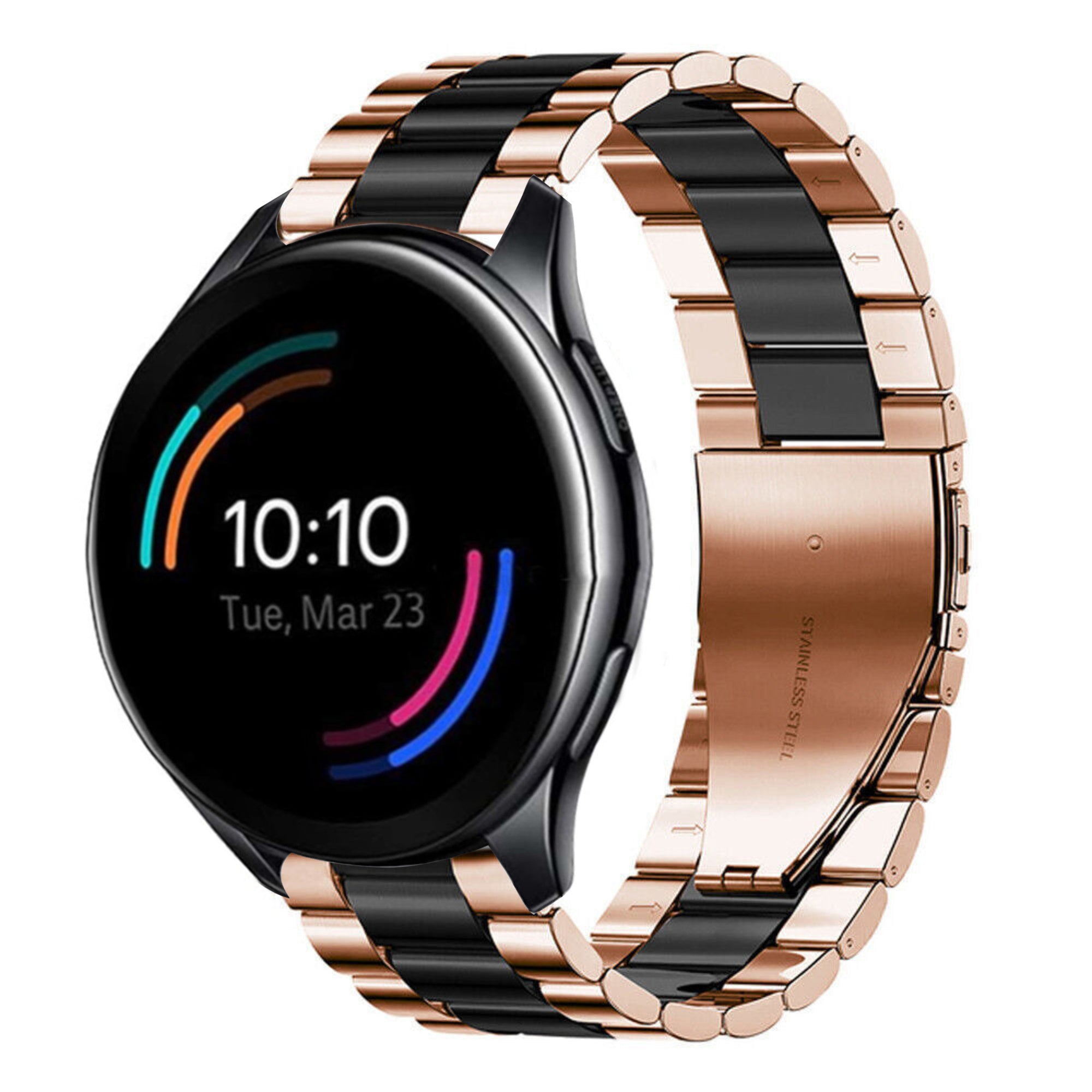 oneplus-watch-stalen-band-rose-goud-zwart