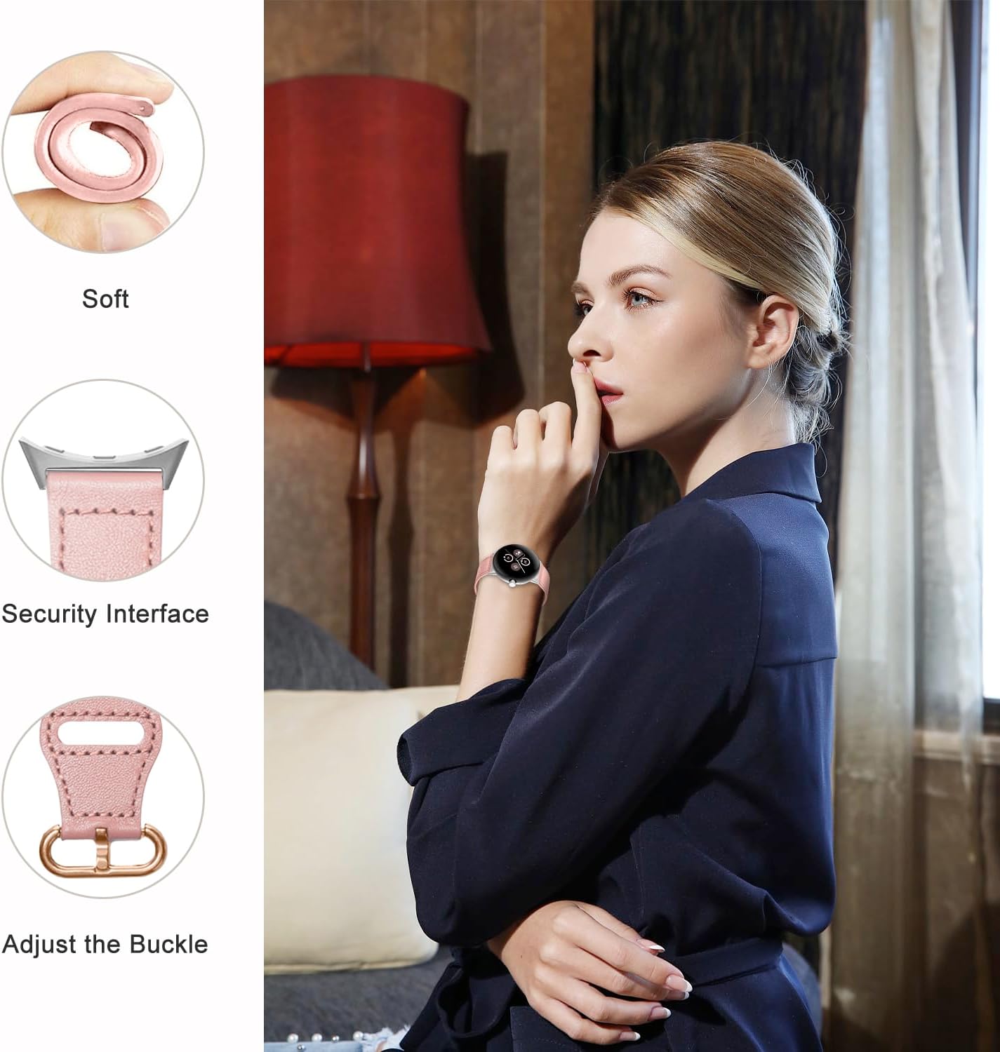 Google Pixel Watch 3 - 41mm Leather Buckle Strap (Pink)