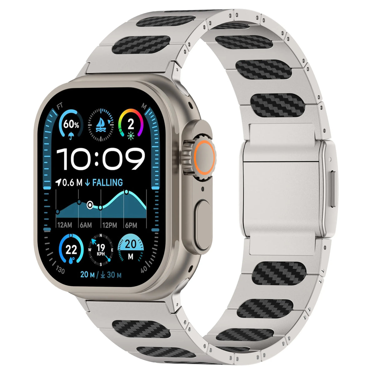Apple Watch Ultra Refined Steel Hybrid Strap (Silver/Carbon)