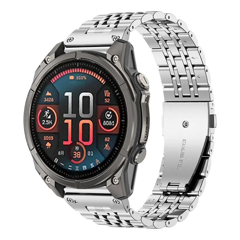 Garmin Fenix 8 - 43mm Premium '7 bead' Steel Strap (Silver)