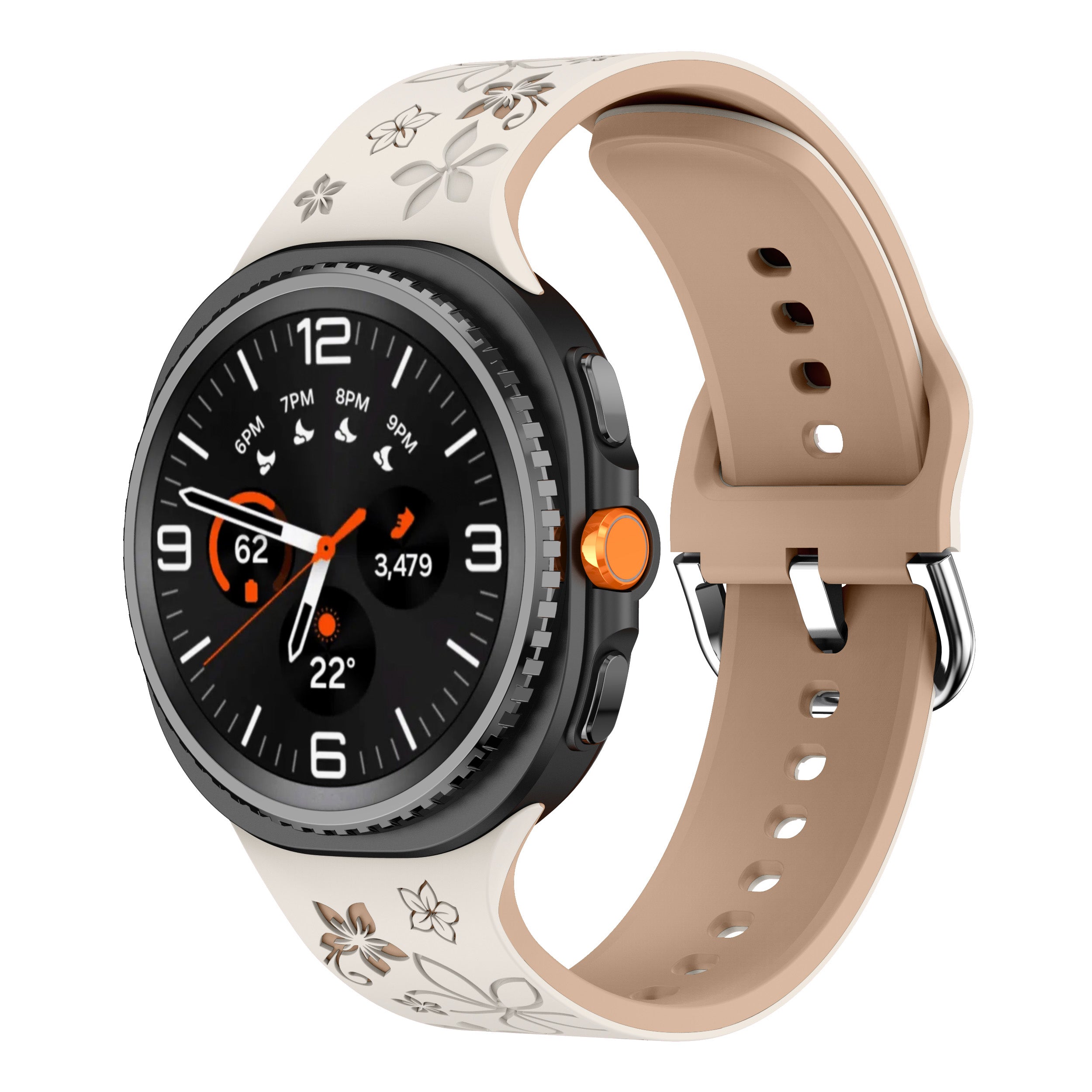 Samsung Galaxy Watch 8 - 40mm Flower Silicone Strap (Starlight/Beige)