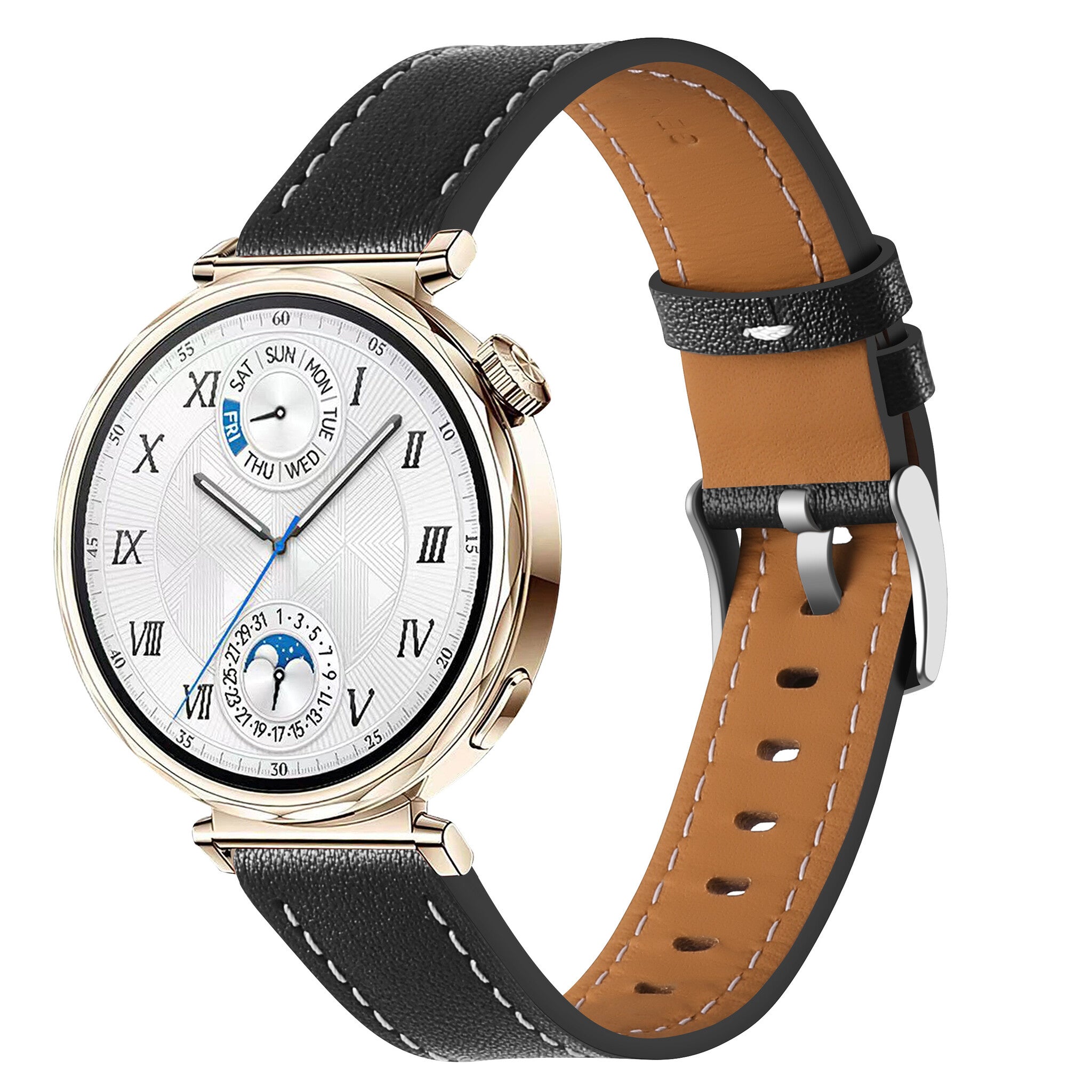 Huawei Watch 5 - 42mm 'One Push' Leather Strap (Black)