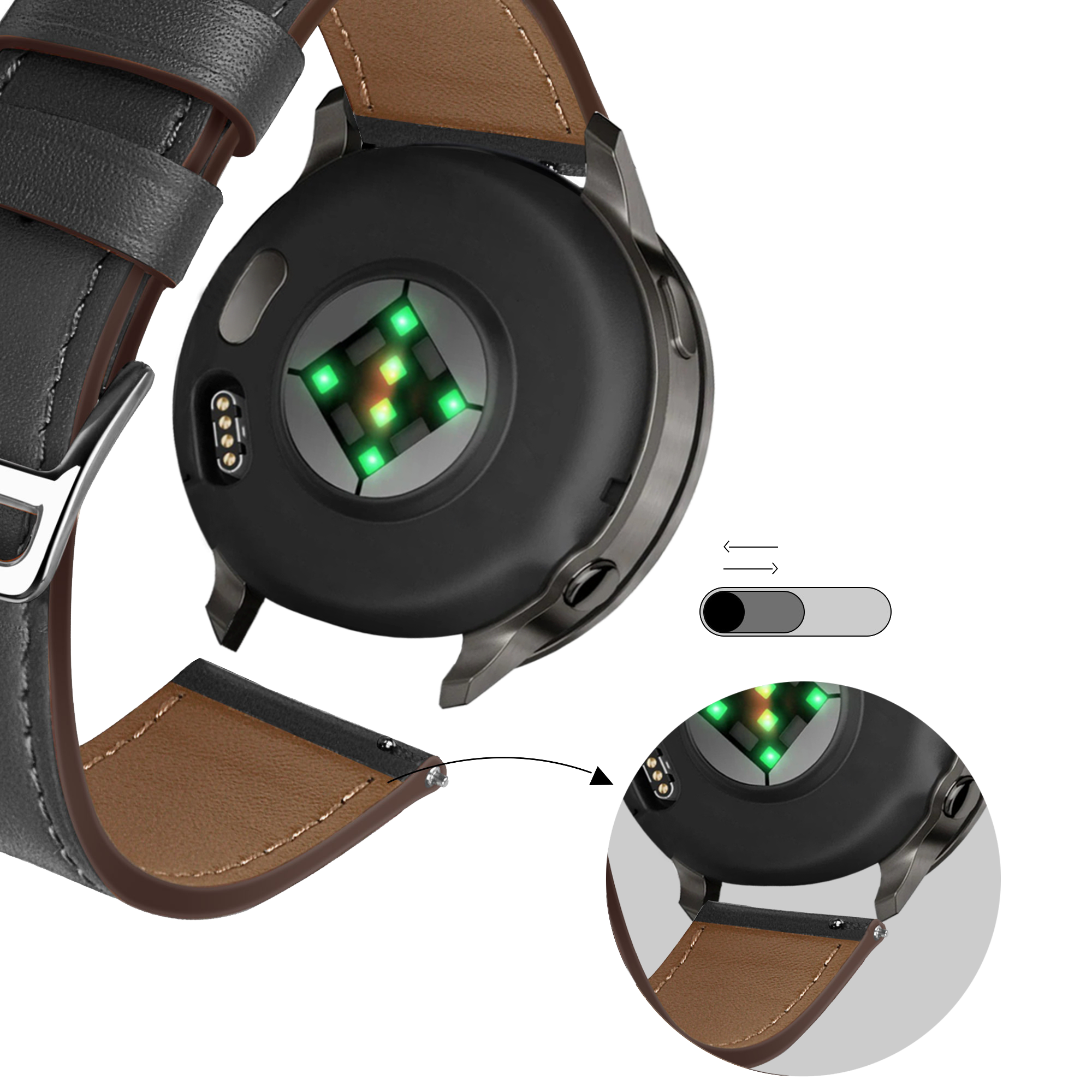 Bandz Garmin Vivoactive 3 Leather Strap 'Deluxe' (Black)